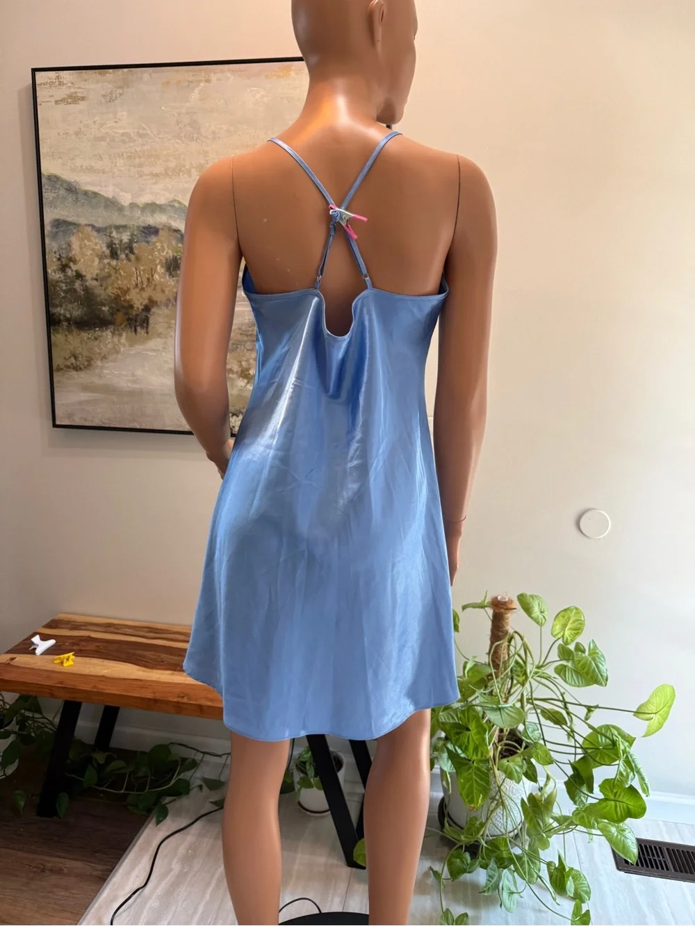 Adonna Light Blue Satin Slip Chemise lingerie nightgown Large adj straps
